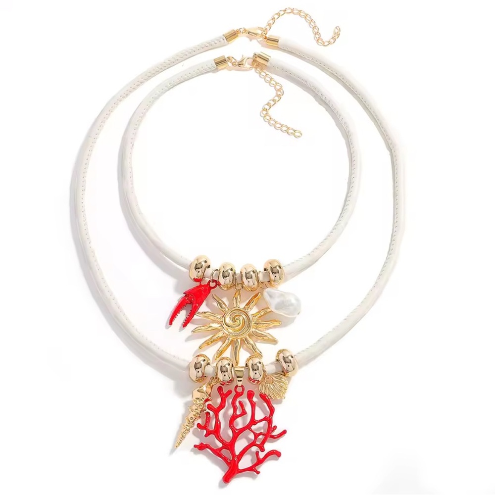 Gold and Red Coral Necklace